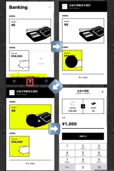 貯蓄口座から預金口座の移し方