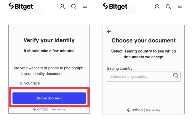 bitgetの本人確認の方法、手順2